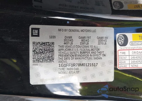 2021 Chevrolet Camaro Rwd Lt1 from USA, damaged, VIN 1G1FF1R78M0121517